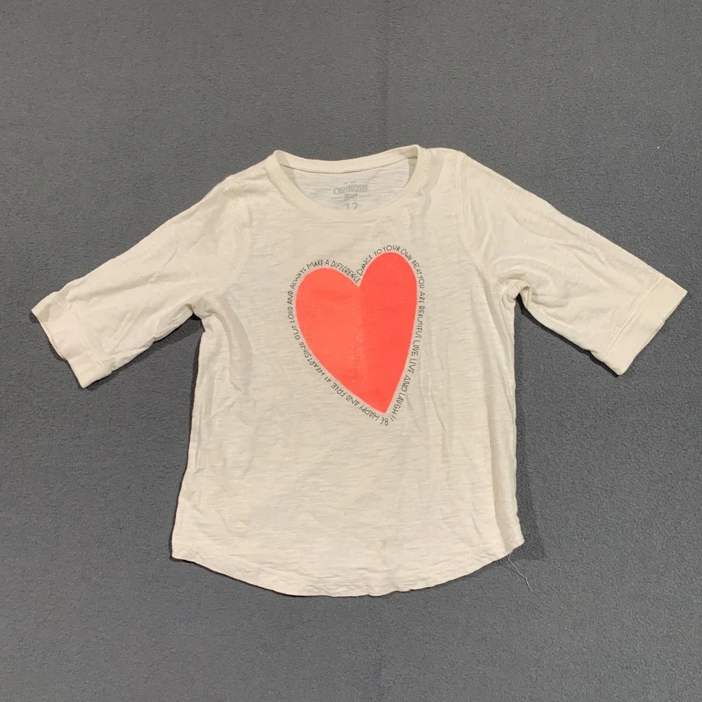 OshKosh Bgosh Kids Girls Size 12 Sparkle‎ Heart Graphic 3/4 Sleeve T Shirt Top